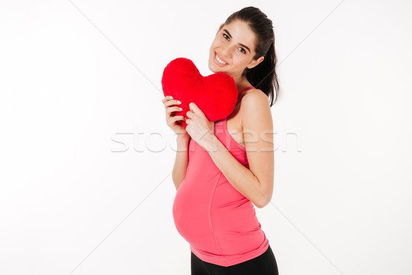 Stockfoto: Portret · mooie · zwangere · vrouw · hart · kussen