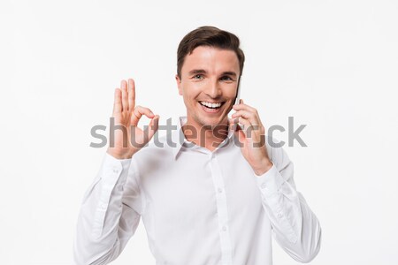 Stockfoto: Portret · blijde · glimlachend · man · witte · shirt