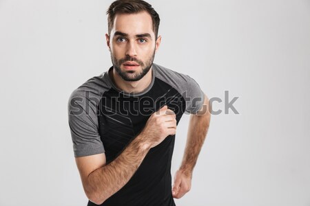 Porträt konzentriert jungen Sportler bereit laufen Stock foto © deandrobot