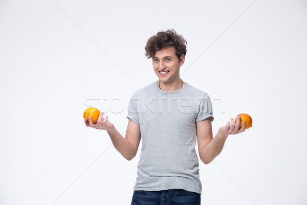 Foto stock: Retrato · feliz · moço · laranja · homem
