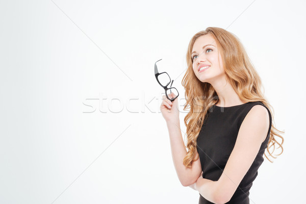 Feliz jóvenes mujer de negocios gafas pensando Foto stock © deandrobot