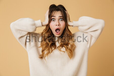 Horizontal portrait of funny brunette female with long dark hair Stock photo © deandrobot