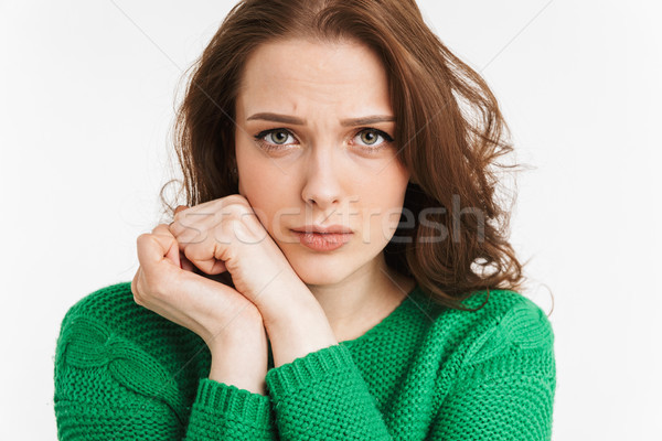 Portre üzücü genç kadın bakıyor kamera Stok fotoğraf © deandrobot