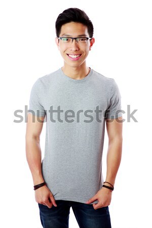 молодые улыбаясь азиатских человека Постоянный белый Сток-фото © deandrobot