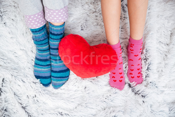 Mooie benen twee jonge vrouwen kleurrijk sokken Stockfoto © deandrobot