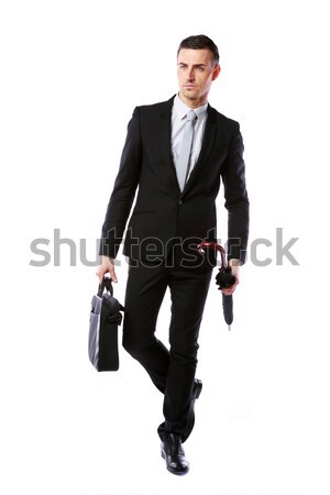 Stock foto: Geschäftsmann · Fuß · Laptop · Tasche · Dach · isoliert