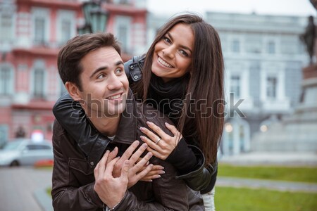 Portrait of a happy romantic couple Stock photo © deandrobot