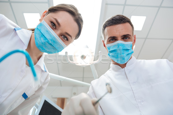 Foto stock: Dois · dentistas · dental · escritório · tratamento