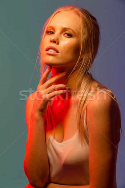 Close up Unusual portrait of beauty woman Stock photo © deandrobot