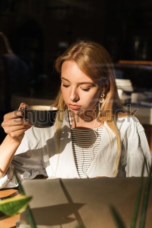 Stock photo: Woman yawning in office