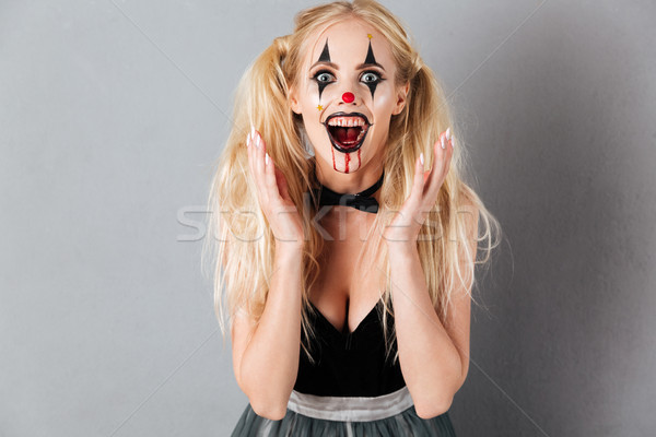 Stockfoto: Gelukkig · verwonderd · blonde · vrouw · halloween · make-up