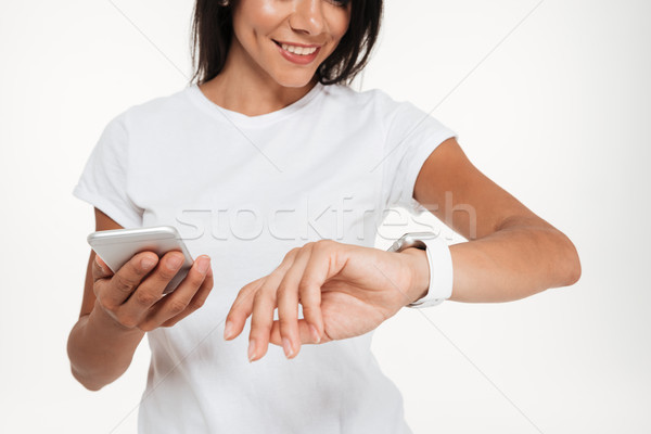Cropped image of a smiling young woman Stock photo © deandrobot