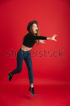 Foto stock: Retrato · feliz · bastante · menina · ouvir · música