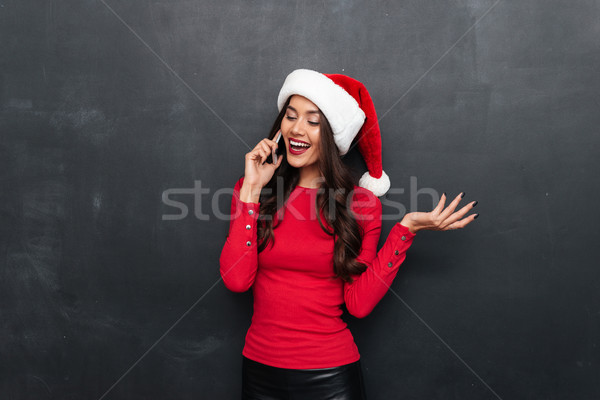 Foto stock: Feliz · morena · mulher · vermelho · blusa · natal