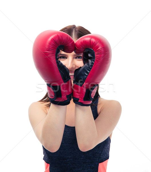 幸せ スポーティー 女性 ボクシンググローブ 心臓の形態 ストックフォト © deandrobot