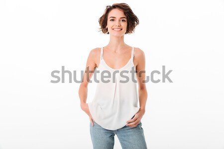 Portrait of a happy beautiful girl looking away Stock photo © deandrobot
