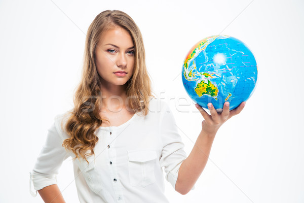 Young beautiful girl holding globe Stock photo © deandrobot