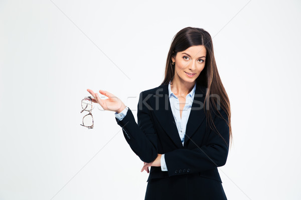 Feliz mujer de negocios gafas aislado blanco Foto stock © deandrobot