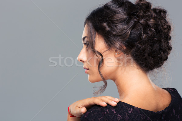 Pretty woman piękna portret szary kobieta Zdjęcia stock © deandrobot