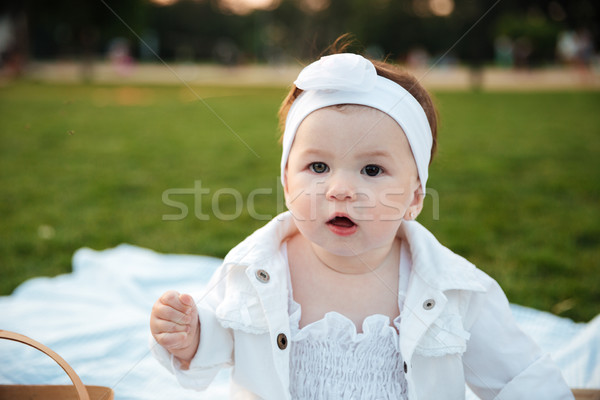 [[stock_photo]]: Petite · fille · séance · parc · pique-nique · portrait · fleur