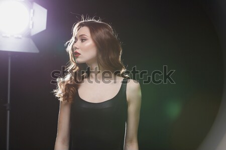 Portrait of beautiful woman with wavy hair and red lips Stock photo © deandrobot