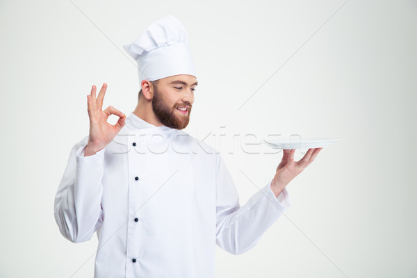 Foto stock: Homem · chef · assinar · vazio