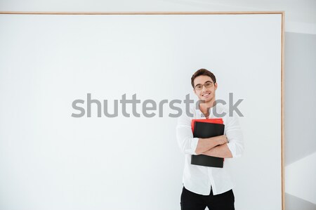 Thick woman showing blank tablet computer screen Stock photo © deandrobot