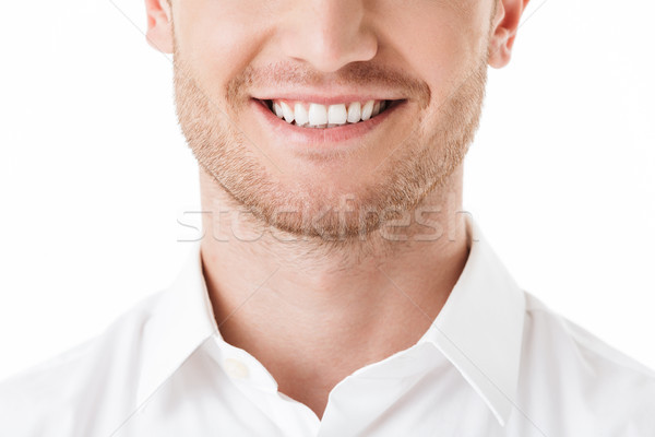 Foto stock: Feliz · sonrisa · con · dientes · aislado · blanco · cara