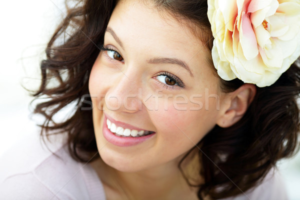 Closeup portrait of a happy young elegant lady Stock photo © deandrobot