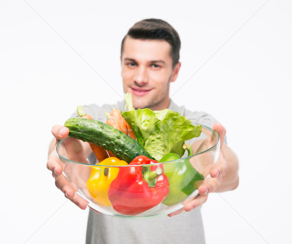 Hombre tazón hortalizas aislado blanco Foto stock © deandrobot