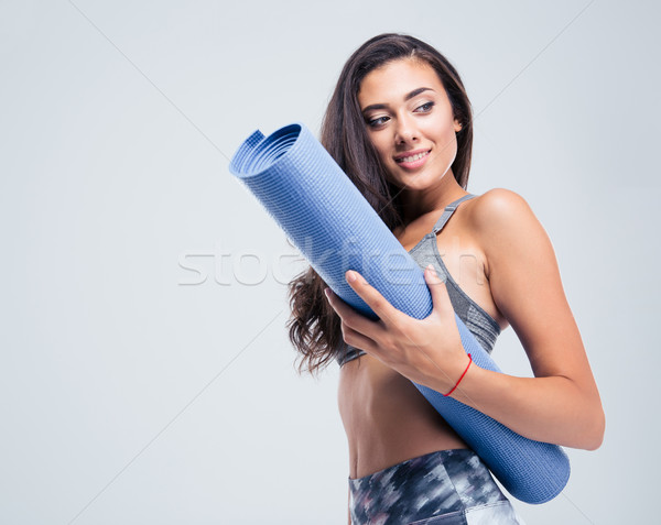 Glimlachend sport vrouw yogamat portret Stockfoto © deandrobot