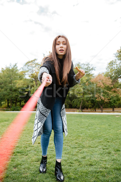 [[stock_photo]]: Belle · jeune · femme · marche · chien · parc · arbre