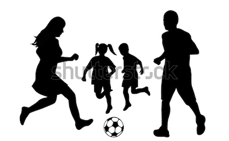 Stok fotoğraf: Aile · futbol · siluet · yalıtılmış · beyaz · çocuklar