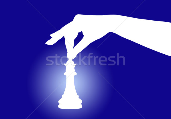 Weiß Schachfigur Silhouette Hand halten blau Stock foto © DeCe