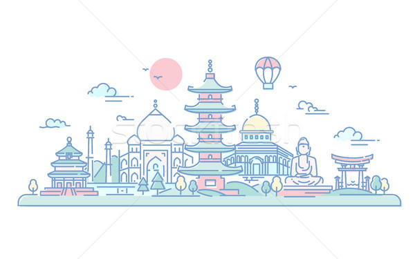 Asian Countries - vector line travel illustration Stock photo © Decorwithme