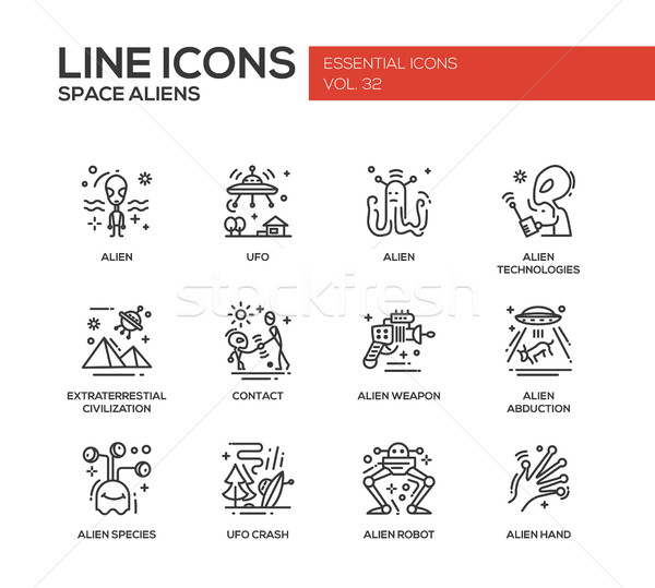 Space Aliens - line design icons set Stock photo © Decorwithme