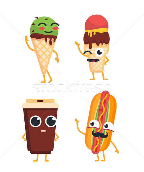 Fast Food Characters - vector set of mascot illustrations. Stock photo © Decorwithme