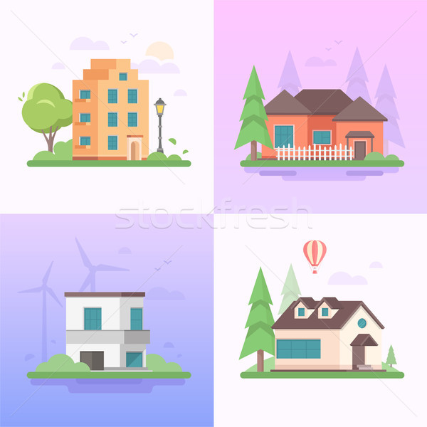 Eco-friendly place - set of modern flat design style vector illustrations Stock photo © Decorwithme