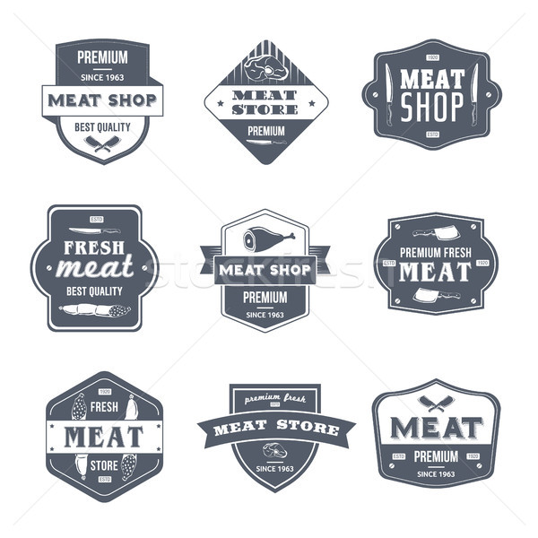 мяса магазин Vintage вектора набор Логотипы Сток-фото © Decorwithme
