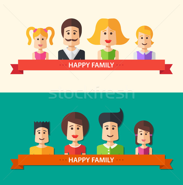 Set of isolated flat design happy family icon compositions for s Stock photo © Decorwithme