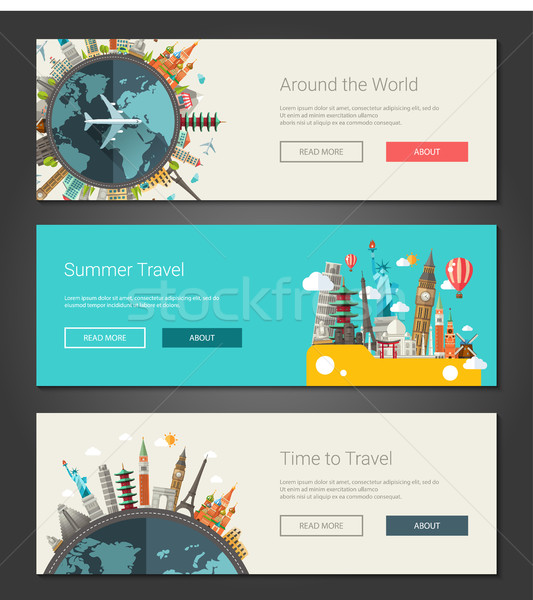 Stock photo: Flat design banners, headers set illustration with world famous landmarks 