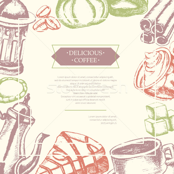 Foto stock: Delicioso · café · color · dibujado · a · mano · volante