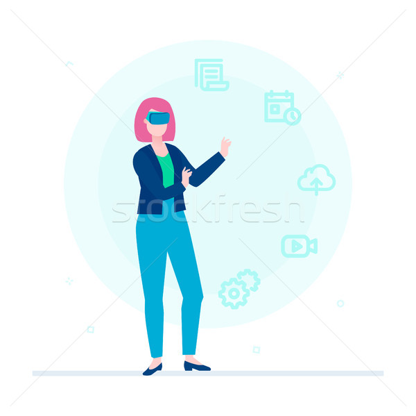 Woman in VR glasses - flat design style colorful illustration Stock photo © Decorwithme