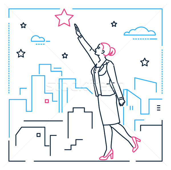 Businesswoman reaching out the star - line design style illustration Stock photo © Decorwithme
