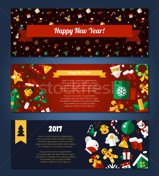 Stockfoto: Vrolijk · christmas · gelukkig · nieuwjaar · ontwerp · banners · ingesteld