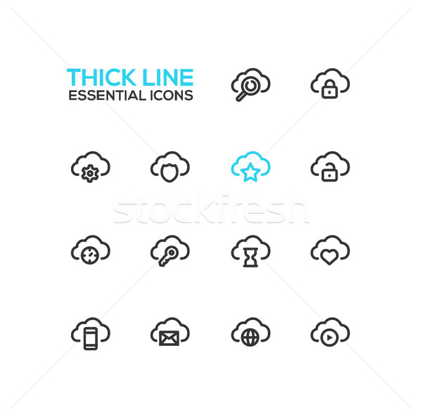 Stock fotó: Felhők · szimbólumok · modern · vektor · vonal · ikon · szett