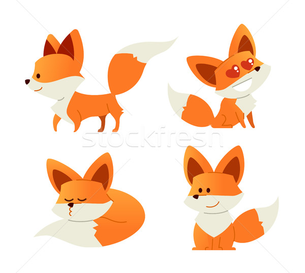 Fox- modern vector set of flat illustrations. Stock photo © Decorwithme