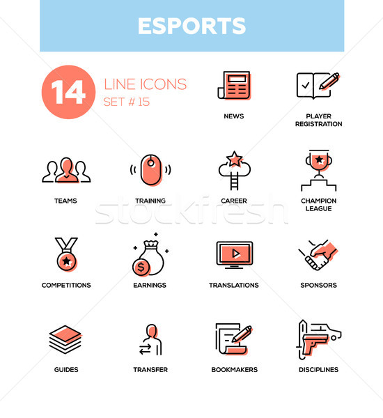 eSports - Modern simple thin line design icons, pictograms set Stock photo © Decorwithme