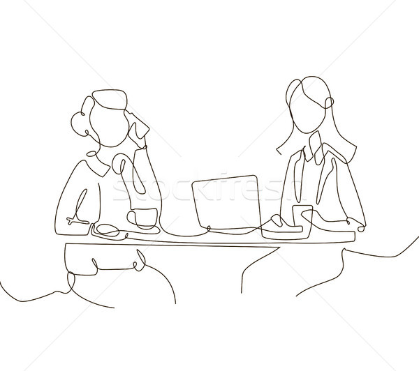 Office workers - one line design style illustration Stock photo © Decorwithme
