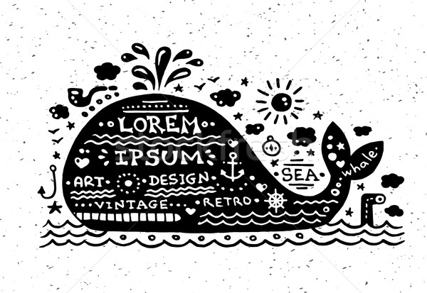 Ilustracja vintage grunge etykiety wielorybów wektora Zdjęcia stock © Decorwithme